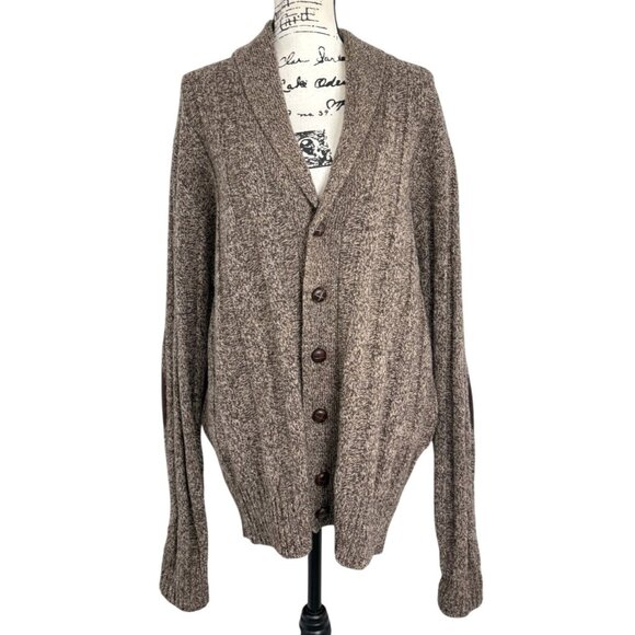 Jos. A. Bank Other - Jos. A Bank Shawl Collar Cardigan Lamb Wool Brown Elbow Patches Grandpa Men XL